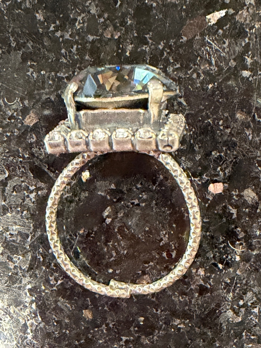 Crystal Square Halo Cocktail Ring - Silver Tone - Swarovski Center Stone - Picture 3 of 6